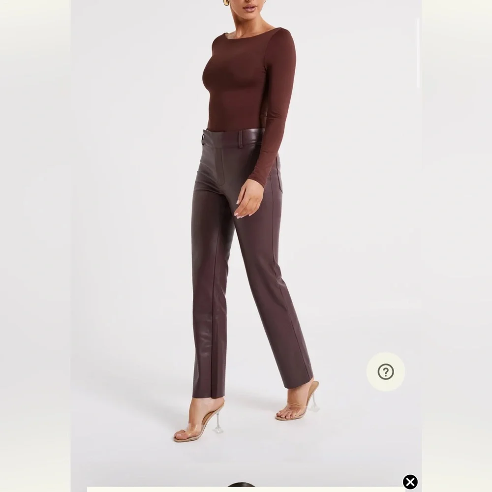 Meshki Laurette Faux Leather Straight Leg Pant - Dark Chocolate - Picture 3 of 8